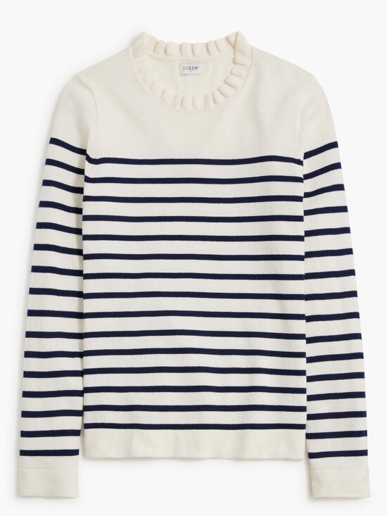 J. Crew Sweaters - J. Crew Cream and Navy Striped Ruffleneck Sweater NWT XS